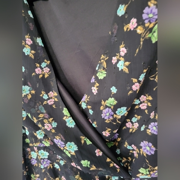 Zara Surplice Neck Floral Print Balloon Sleeve Mini Dress Black Size S - Picture 7 of 14